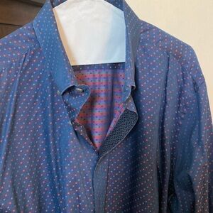 Polka dot Trunk Club custom shirt with coordinating collar, placard and cuffs